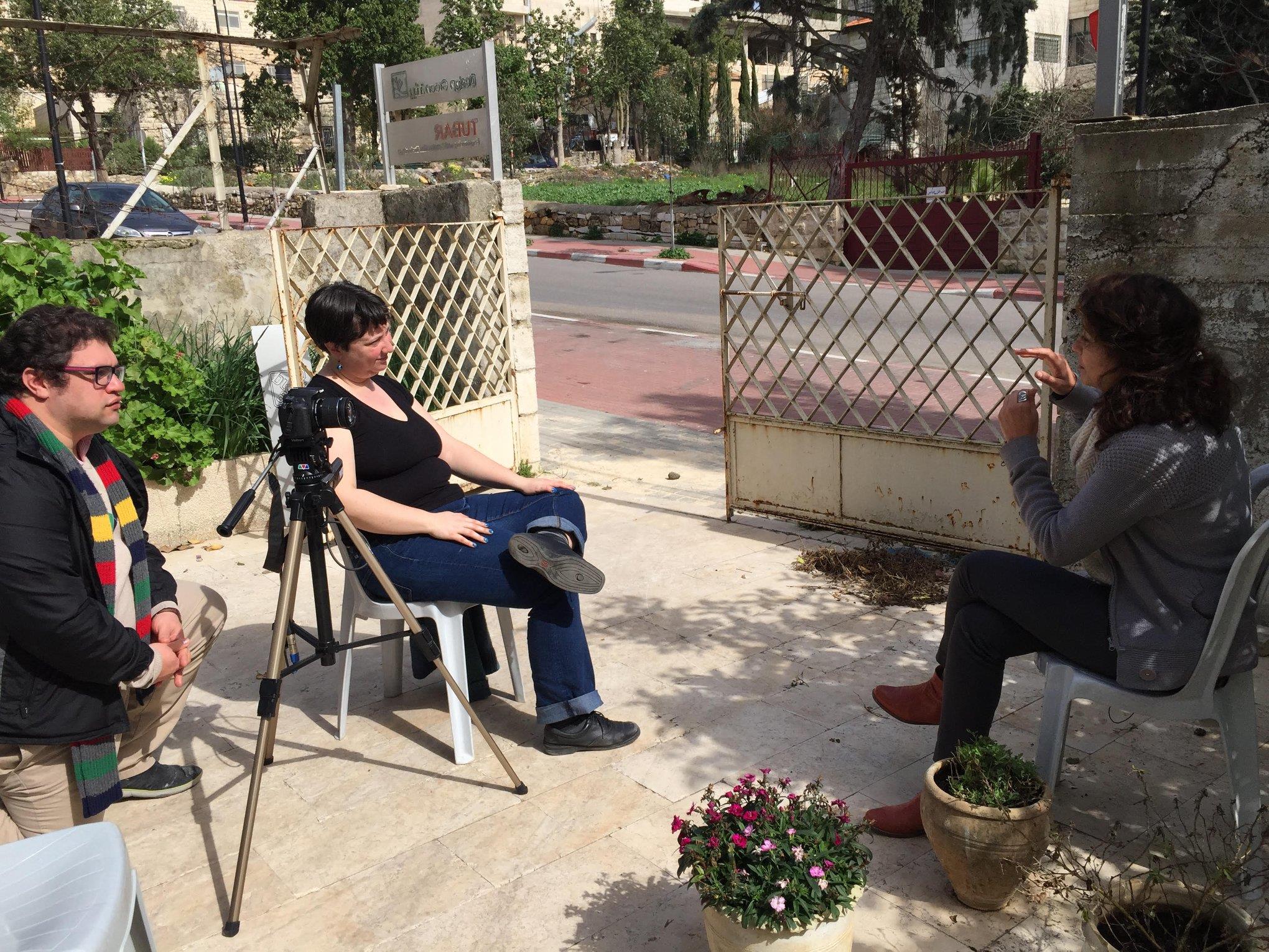 Emily Regan Wills and Radamis Zaky of uOttawa interview Lina Ismail of Dalia Association in Ramallah, Palestine.